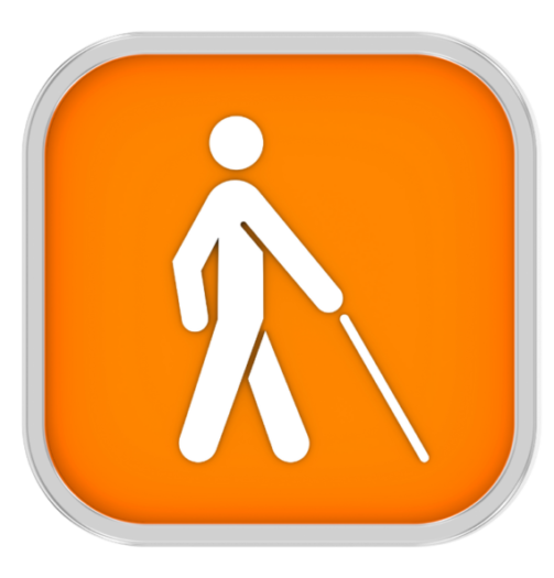 Orange Sign with a white icon of a person with a walking stick