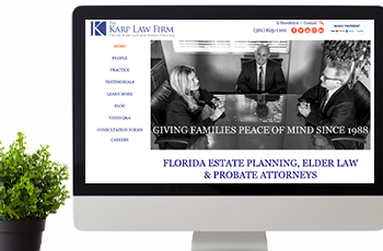 Screenshot of Karp Law Firm website on computer monitor.