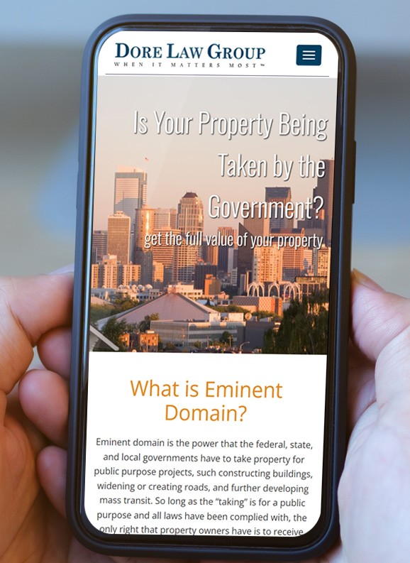 Mobile image of Dore Eminent Domain Website.