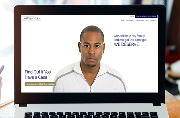 Laptop image of Leal Injury Law website.