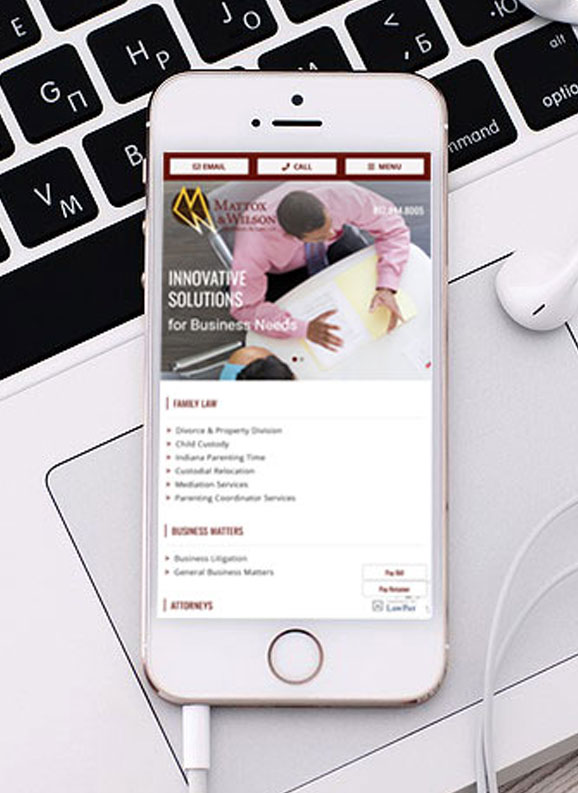 Mobile phone image of Mattox Wilson website.
