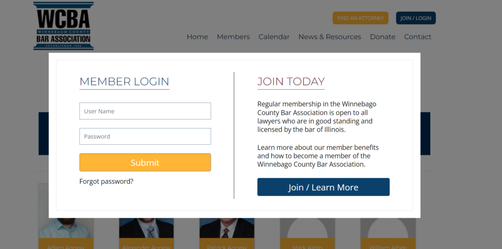 member login form