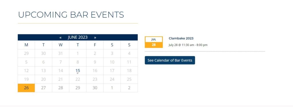 calendar with upcoming bar events