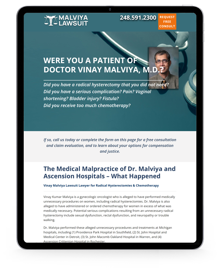 Dr. Malavia Lawsuit website on a ipad