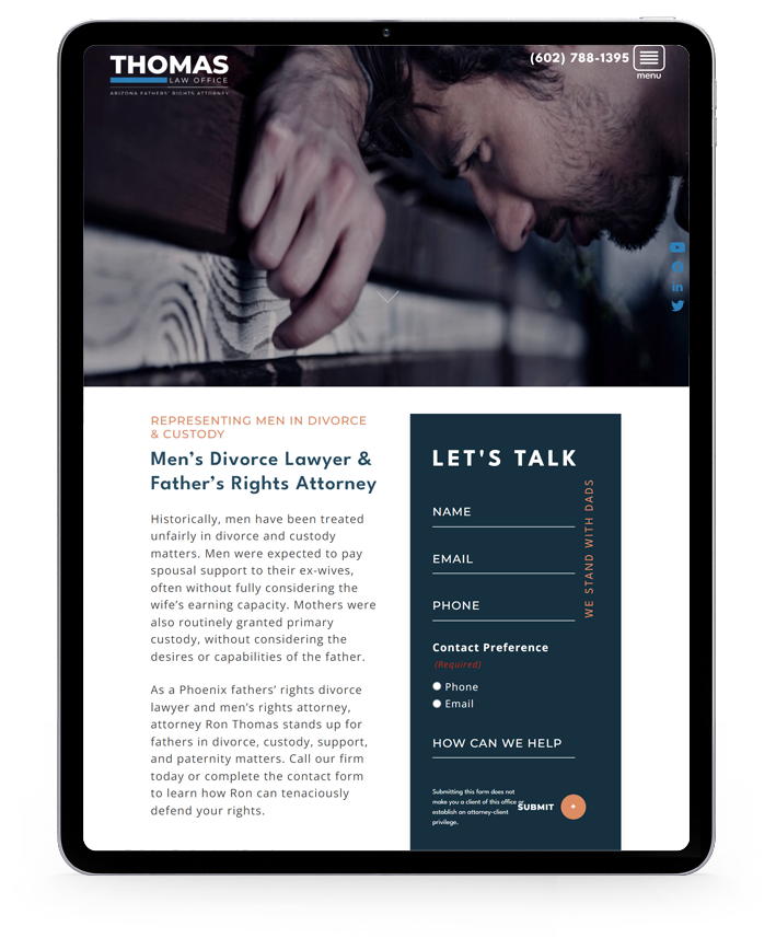 ipad showing a divorce attorney website