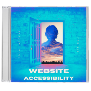 CD Cover that says website accessibility. A door is open with the silhouette of a man
