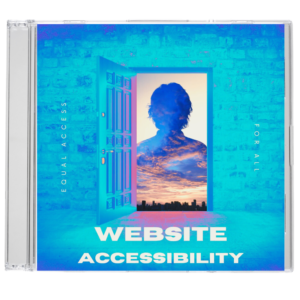 CD Cover that says website accessibility. A door is open with the silhouette of a man