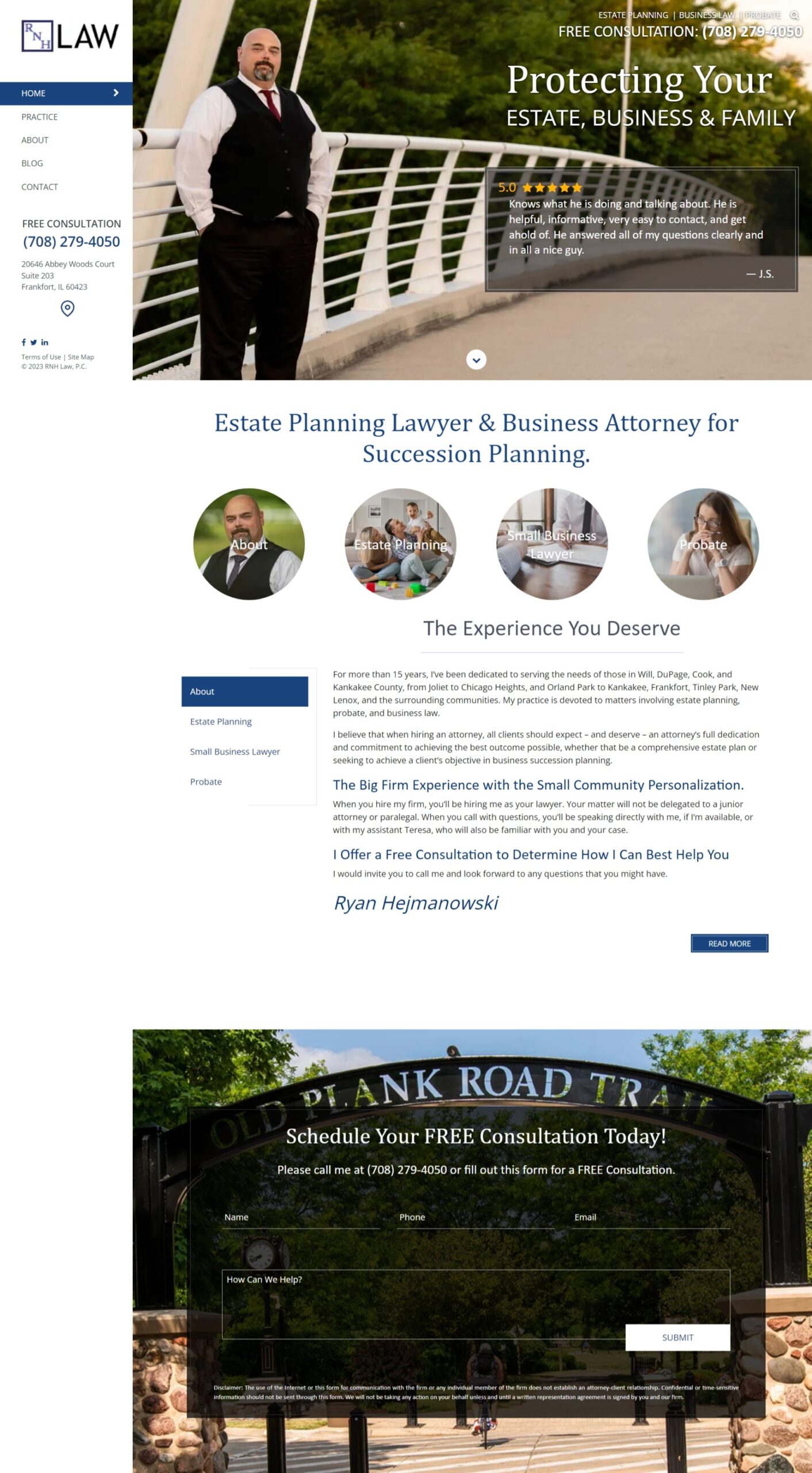 A photo of the full home page of RNH Law